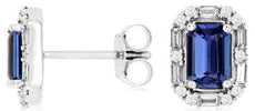 1.47CT DIAMOND & AAA TANZANITE 14KT WHITE GOLD 3D ROUND & BAGUETTE HALO EARRINGS