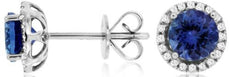 2.16CT DIAMOND & AAA TANZANITE 14KT WHITE GOLD ROUND HALO CLASSIC STUD EARRINGS