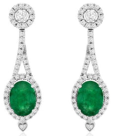2.83CT DIAMOND & AAA EMERALD 14KT WHITE GOLD OVAL & ROUND DOUBLE FLOWER EARRINGS