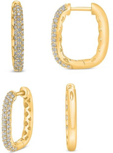 ESTATE .39CT DIAMOND 14KT YELLOW GOLD ROUND CLASSIC HUGGIE HOOP HANGING EARRINGS