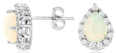 2.0CT DIAMOND & AAA OPAL 14K WHITE GOLD 3D PEAR SHAPE & ROUND HALO STUD EARRINGS