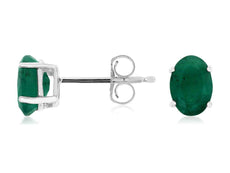 ESTATE 1.50CT AAA EMERALD 14KT WHITE GOLD 3D CLASSIC OVAL STUD EARRINGS