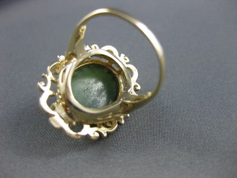 ANTIQUE LARGE NATURAL JADE 14KT YELOW GOLD FLOWER FILIGREE RING #2741