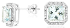 3.09CT DIAMOND & AAA AQUAMARINE 14KT WHITE GOLD 3D CUSHION & ROUND HALO EARRINGS