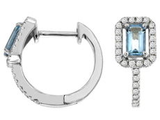 .66CT DIAMOND & AAA AQUAMARINE 14KT WHITE GOLD 3D EMERALD CUT & ROUND EARRINGS