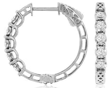 .50CT DIAMOND 14K WHITE GOLD ROUND 5 STONE FILIGREE HUGGIE HOOP HANGING EARRINGS
