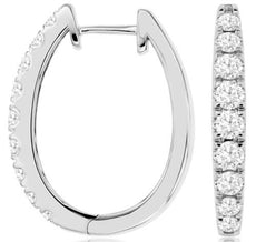 1.48CT DIAMOND 14K WHITE GOLD ROUND GRADUATING OVAL HUGGIE HOOP HANGING EARRINGS