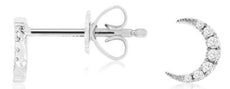 ESTATE .06CT DIAMOND 14KT WHITE GOLD 3D CLASSIC MOON SHAPE STUD EARRINGS