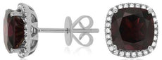 5.71CT DIAMOND & AAA GARNET 14K WHITE GOLD 3D CUSHION & ROUND HALO STUD EARRINGS