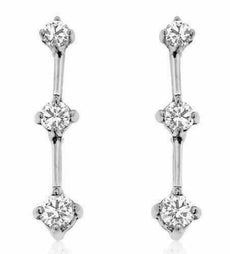 ESTATE .50CT DIAMOND 14K WHITE GOLD CLASSIC THREE STONE JOURNEY HANGING EARRINGS