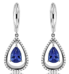1.7CT DIAMOND 14KT WHITE GOLD 3D PEAR SHAPE & ROUND TEAR DROP HANGING EARRINGS