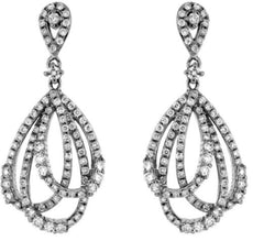 ESTATE 1.0CT DIAMOND 14KT WHITE GOLD 3D MULTI TEAR DROP FUN HANGING EARRINGS