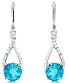 3.10CT DIAMOND & AAA BLUE TOPAZ 14KT WHITE GOLD TEAR DROP INFINITY LOVE EARRINGS
