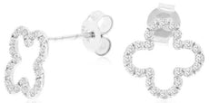 ESTATE .50CT DIAMOND 14KT WHITE GOLD 3D ROUND CLASSIC OPEN FLOWER STUD EARRINGS