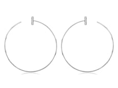 ESTATE LARGE .04CT DIAMOND 14KT WHITE GOLD 3D ROUND FUN HOOP HANGING EARRINGS
