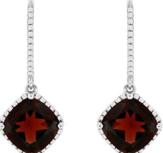 5.71CT DIAMOND & AAA GARNET 14KT WHITE GOLD 3D HALO GEOMETRICAL HANGING EARRINGS