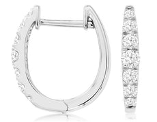 ESTATE .50CT DIAMOND 14KT WHITE GOLD ROUND JOURNEY HUGGIE HOOP HANGING EARRINGS