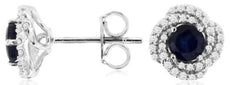 ESTATE 1.13CT DIAMOND & AAA SAPPHIRE 14KT WHITE GOLD ROUND FLORAL STUD EARRINGS