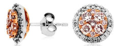 .99CT WHITE & PINK DIAMOND 14KT WHITE GOLD 3D CLUSTER FLOWER HALO STUD EARRINGS