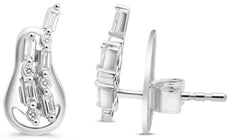 ESTATE .20CT DIAMOND 14KT WHITE GOLD ROUND & BAGUETTE GUITAR SHAPE STUD EARRINGS
