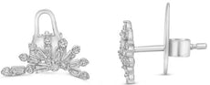 ESTATE .44CT DIAMOND 14KT WHITE GOLD 3D ROUND & BAGUETTE SUNBURST STUD EARRINGS