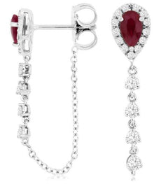 .79CT DIAMOND & AAA RUBY 14KT WHITE GOLD PEAR SHAPE & ROUND TEAR DROP EARRINGS
