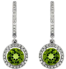 2.11CT DIAMOND & AAA PERIDOT 14KT WHITE GOLD 3D ROUND HALO LEVERBACK EARRINGS