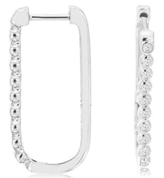 ESTATE .25CT DIAMOND 14KT WHITE GOLD 3D CLASSIC BEZEL OVAL HOOP HANGING EARRINGS