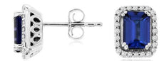 2.5CT DIAMOND & AAA TANZANITE 14KT WHITE GOLD EMERALD CUT & ROUND STUD EARRINGS