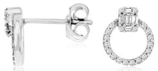.24CT DIAMOND 14KT WHITE GOLD 3D ROUND & BAGUETTE CIRCLE OF LIFE SQUARE EARRINGS