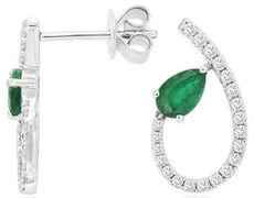 1.13CT DIAMOND & AAA EMERALD 14KT WHITE GOLD 3D PEAR SHAPE & ROUND FUN EARRINGS