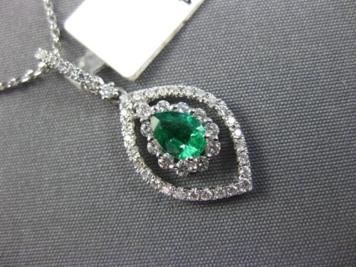 .70CT DIAMOND & AAA EMERALD 18K WHITE GOLD 3D DOUBLE HALO MARQUISE SHAPE PENDANT
