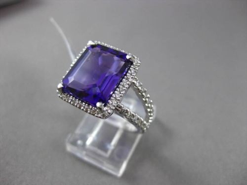 ESTATE LARGE 6.22CTW DIAMOND & AAA AMETHYST 14KT WHITE GOLD HALO ENGAGEMENT RING