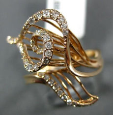 ESTATE LARGE .33CT DIAMOND 14K ROSE GOLD 3D CRISS CROSS OPEN LEAF COCKTAIL RING