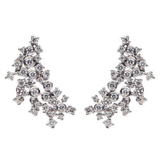 ESTATE 1.26CT DIAMOND 18KT WHITE GOLD 3D CLASSIC FLOWER LEAF HANGING EARRINGS