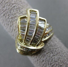 ESTATE WIDE 2.50CT BAGUETTE DIAMOND 18KT YELLOW GOLD WAVE MULTI ROW RING #21187