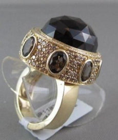 ANTIQUE WIDE 14KT GOLD YELLOW 30.03CT SMOKY TOPAZ & DIAMOND OVAL COCKTAIL RING
