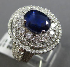 ESTATE LARGE 6.62CT DIAMOND & SAPPHIRE 18KT GOLD 3D TRIPLE HALO ENGAGEMENT RING