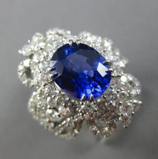 ESTATE MASSIVE 6.44CT DIAMOND & SAPPHIRE 18KT WHITE GOLD FILIGREE COCKTAIL RING