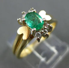 ESTATE .60CT DIAMOND & EMERALD 14K WHITE & YELLOW GOLD FLOWER COCKTAIL RING #804