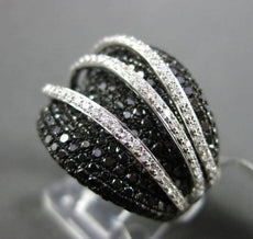 ESTATE LARGE 2.45CT BLACK & WHITE DIAMOND 18KT WHITE GOLD WAVE COCKTAIL RING