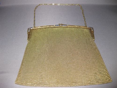 Tiffany & Co. Gold Lame Fabric Evening Purse with 14k Gold Trim