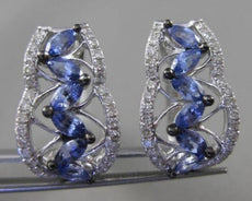 ESTATE 1.50CT DIAMOND & AAA TANZANITE 14KT WHITE GOLD 3D FILIGREE DROP EARRINGS