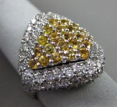 ESTATE WIDE 4.10CT DIAMOND & YELLOW SAPPHIRE 18KT WHITE GOLD 3D FILIGREE RING