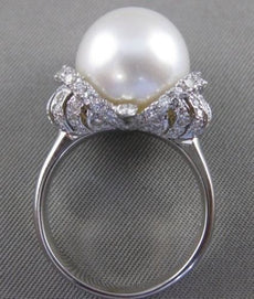 ESTATE DIAMOND 14MM SOUTH SEA PEARL 14KT WHITE GOLD FANCY COCKTAIL RING VS #2670