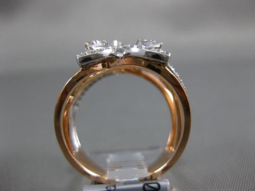 ESTATE LARGE .69CT DIAMOND 14KT WHITE & ROSE GOLD LEAF MULTI ROW FLOWER FUN RING
