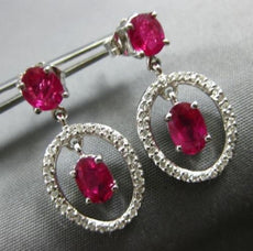 ESTATE LARGE 2.13CT DIAMOND & AAA RUBY 14KT WHITE GOLD 3D OVAL HANGING EARRINGS