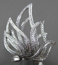 ESTATE MASSIVE 1.25CT DIAMOND 18KT WHITE GOLD FLORAL 3D PAVE FLAME FUN RING