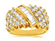 1.98CT DIAMOND 14KT YELLOW GOLD 3D ROUND & BAGUETTE MULTI ROW ANNIVERSARY RING