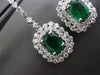 ESTATE LARGE 4.29CT DIAMOND & EMERALD 18KT WHITE GOLD 3D HALO HANGING EARRINGS